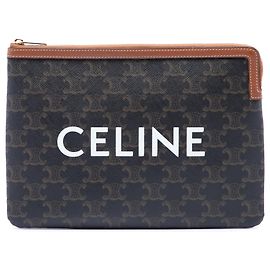 Céline Celine Brown Small Triomphe Coated Canvas Clutch Brown Dark brown