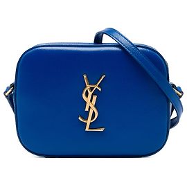Sac Camera Classic Monogram Small en cuir Grain De Poudre bleu Saint Laurent Bleu