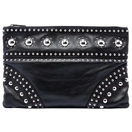 Prada Black Studded Calfskin Clutch Black