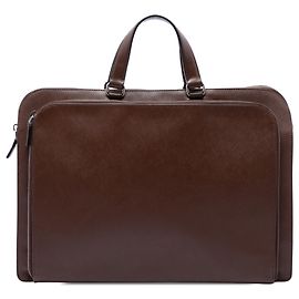 Prada Pasta de viagem em couro Saffiano marrom com bolso frontal com zíper Marrom Castanho escuro