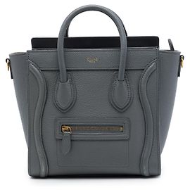 Céline Celine Nano Luggage Tote em couro de bezerro granulado cinza Marrom Cinza antracite