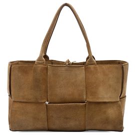 Bottega Veneta Tote Maxi Intrecciato Arco em camurça marrom Medium Marrom