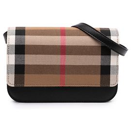 Bolsa Tiracolo Madison Burberry em Lona House Check Marrom e Couro Marrom Castanho claro
