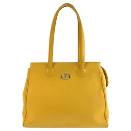 Bolsa Tote e de Ombro em Couro Amarelo Vintage Christian Dior Amarelo