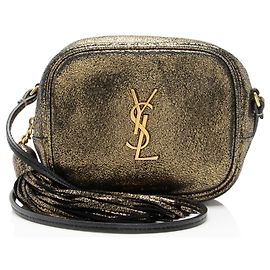 Saint Laurent Metallic Leather Blogger Bag Black