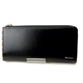 Paul Smith Bright Stripe Trim Leather Long Wallet Black