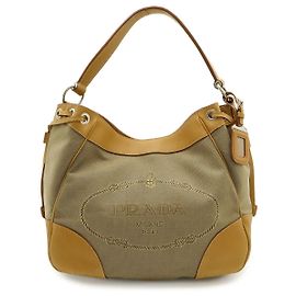 Bolsa de ombro Prada em jacquard com logótipo Marrom Bege