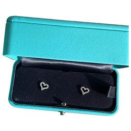 Tiffany & Co. Platinum Heart Diamond Stud Earrings Silvery