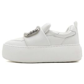 Roger Vivier White Leather Crystal Buckle Sneakers White
