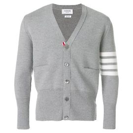 Thom Browne 4-Bar Cardigan mit V-Ausschnitt Hellgrau Braun