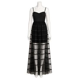 Vera Wang Black Label Maxikleid aus schwarzem Tüll und Band Schwarz