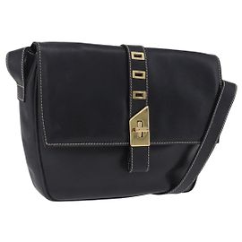 Sac à épaule FENDI en cuir noir et or Auth 200056 Noir Doré