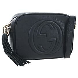 Bolsa de Ombro GUCCI Soho em Couro Preto e Dourado 308364 Auth 199930SAV Preto Dourado