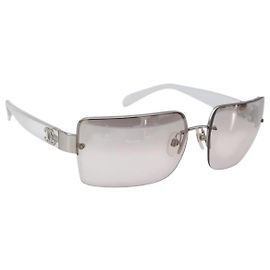 Óculos de sol CHANEL Plastic Silver CC Auth hk4035 Prata