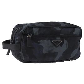 Borsa a pochette PRADA Nylon Navy Silver Auth hk4058 Argento Blu navy