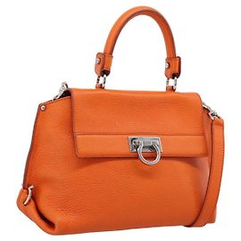 Bolsa Salvatore Ferragamo Sofia Gancini em couro 2way Orange Silver Auth 201941A Prata Laranja