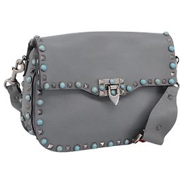 VALENTINO Shoulder Bag Leather Gray Blue Auth 202167 Brown Blue