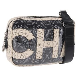 CHANEL Camelia Shoulder Bag Leather White Black CC Auth 200364SAM Black White