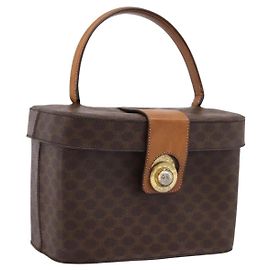 Céline CELINE Macadam Canvas Star Ball Vanity Pouch PVC Leather Brown Auth 201000 Brown Golden