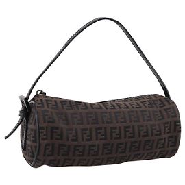 FENDI Zucchino Canvas Accessory Pouch Black Brown Auth am12553V Brown Black
