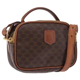 Céline Sac à main CELINE Macadam Canvas PVC Leather 2way Brown Gold Auth 196958 Marron Doré