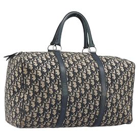 Bolso Boston Christian Dior Trotter Canvas Navy Silver Auth 196623 Plata Azul marino