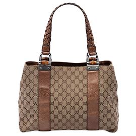 Borsa Tote Gucci Medium GG Canvas Bamboo Libeccio Marrone Marrone