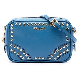 Borsa Camera Prada Studded Saffiano Blu Blu