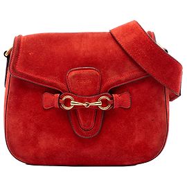 Borsa a tracolla Gucci Lady Web Medium in camoscio rosso Rosso