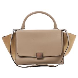 Céline Bolsa de mão 2Way Celine Trapeze em couro Bege Bege