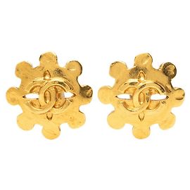 Boucles d'oreilles Chanel Coco Mark motif fleurs Doré