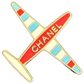 Broche avión esmaltado Chanel Blanco Roja Azul Dorado
