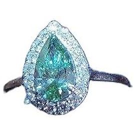 Autre Marque Pear Cut Green Diamond Ring in Silver Green