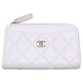 Monedero Chanel en piel de becerro granulada Blanco Dorado