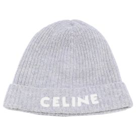 Céline Celine Light Gray Wool Knit Hat Grey