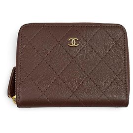 Chanel Bi-Fold Leather Wallet Brown