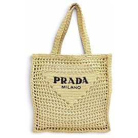 Sac cabas en crochet de raphia Prada avec logo triangle Autre