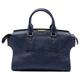 Bolsa Satchel Clifton Burberry em couro granulado azul Medium Azul Azul marinho