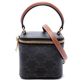 Céline Celine Brown Mini Triomphe Coated Canvas Vanity Case Brown Dark brown