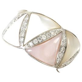 Autre Marque 18K White Gold Band Ring with Diamond and Shell Golden
