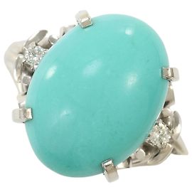 Autre Marque PT900 Platinum Band Ring with Turquoise and Diamond Other Turquoise