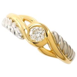 Autre Marque 18K Platinum and Yellow Gold Band Ring with Diamond Golden Other