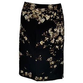 Saia de comprimento médio com estampado floral Givenchy em viscose preta Preto