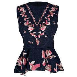 Erdem Peplum-Bluse aus Spitze mit Blumenprint aus dunkelblauem Polyester Blau Marineblau