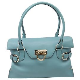 Salvatore Ferragamo Salvatorre Ferragamo Virna Gancini Bag in Light Blue Leather Blue Light blue