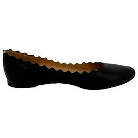 Sapatilhas Chloé Lauren com bordas recortadas em pele de vitelo preta Preto