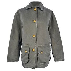 Nili Lotan Connor Button-Down Denim Jacke aus olivefarbener Baumwolle Grün Olivgrün