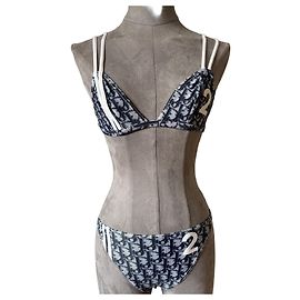 Christian Dior Oblique Monogramm Bikini-Set Weiß Dunkelblau