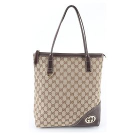 Gucci GG Canvas New Brit Leder Tote Bag Braun