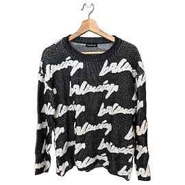Pull en laine Balenciaga logo manuscrit Noir Blanc